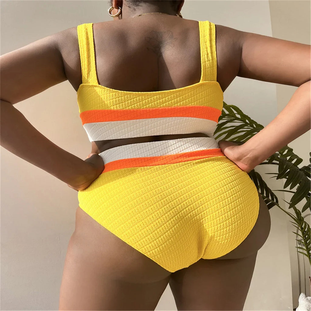 0XL - 4XL Splicing Bikini Large Size Swimwear Plus Size Women Swimsuit Female Two-Pieces Bikini Set Bather Bathing Suit V4755Y