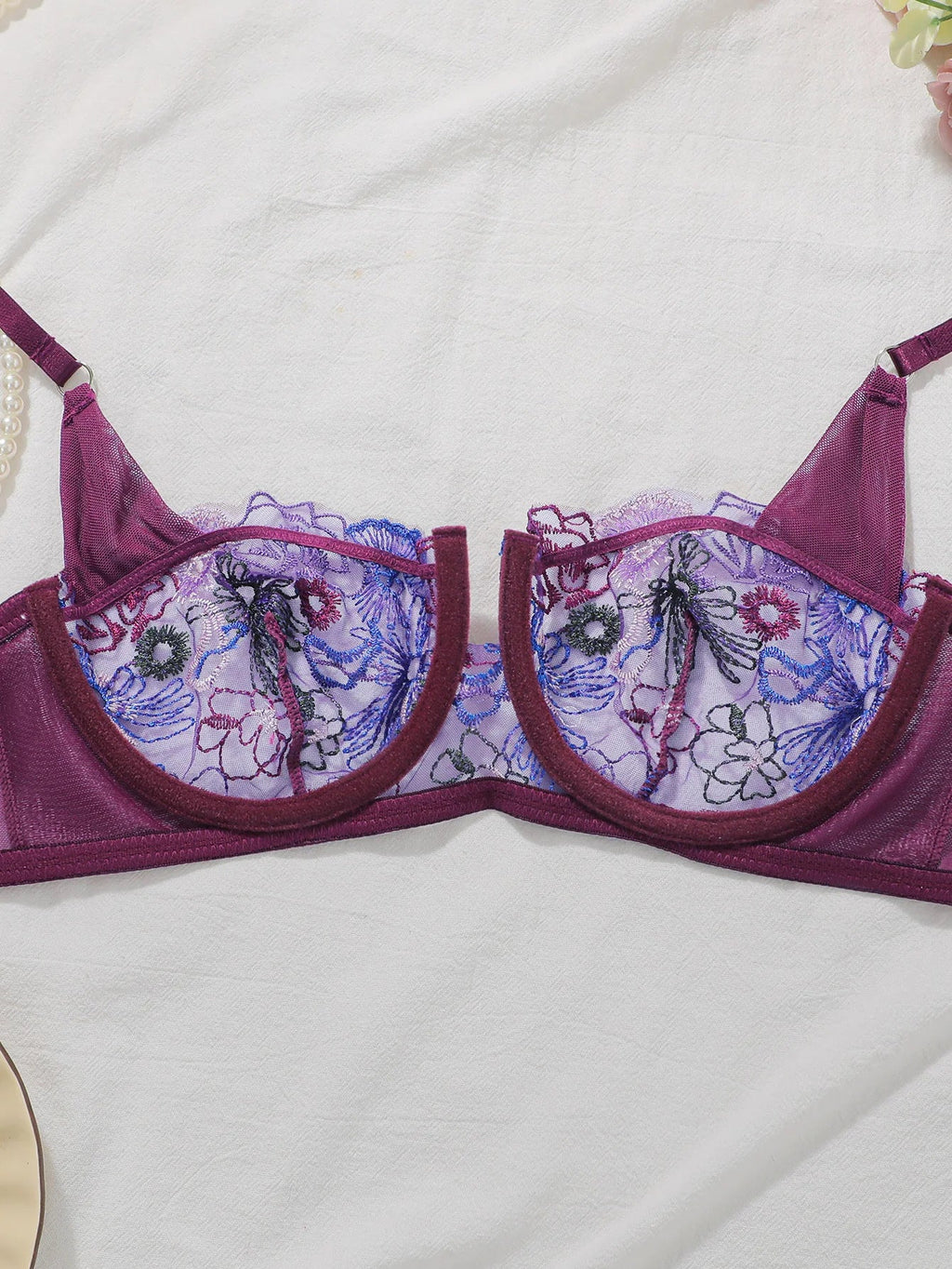 High-quality purple embroidered lingerie sexy semi-transparent bra sexy brassiere women's underwear YS2933
