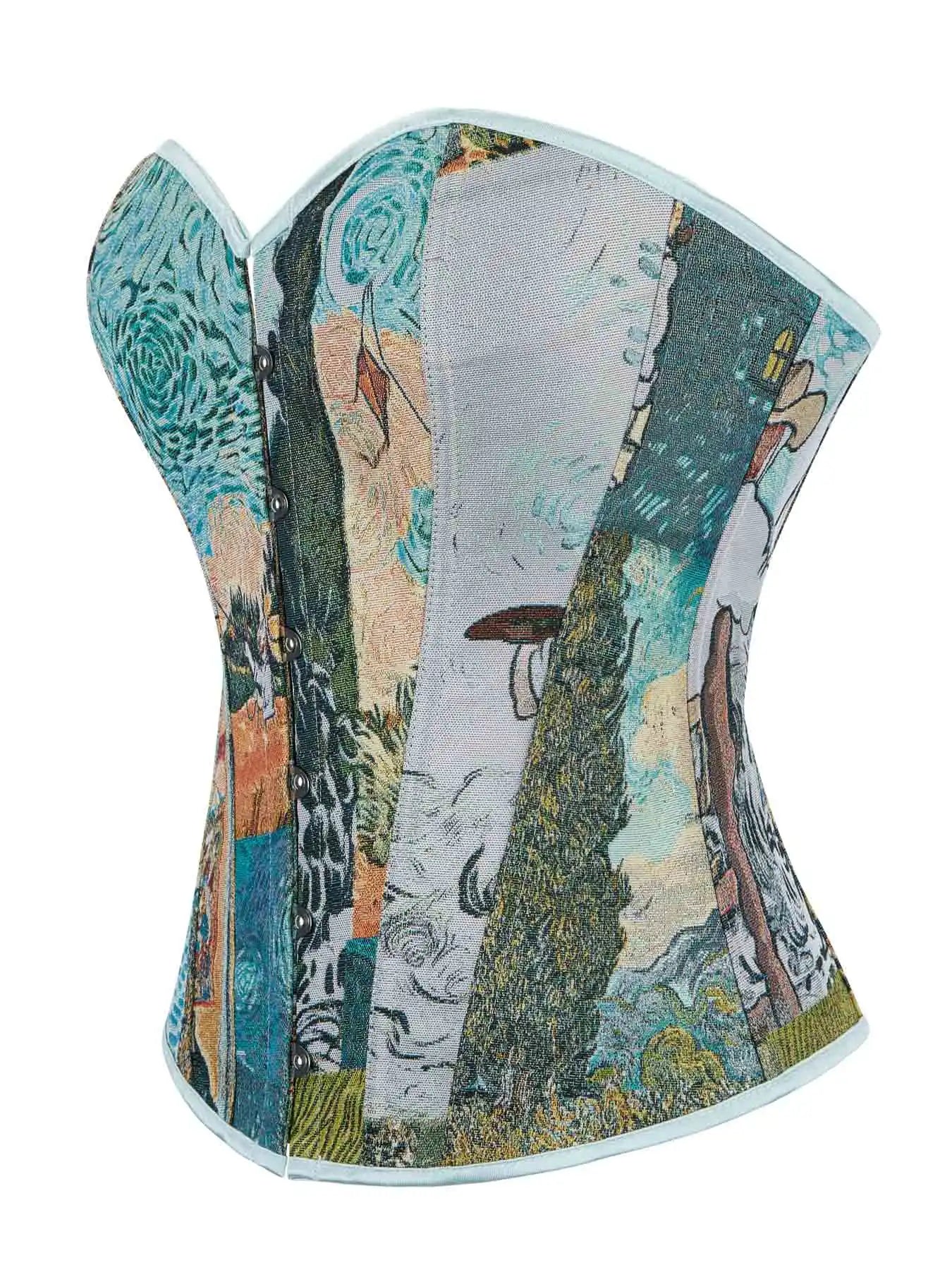 New retro palace style corset oil painting style jacquard fabric gathers waist and wears corsets.