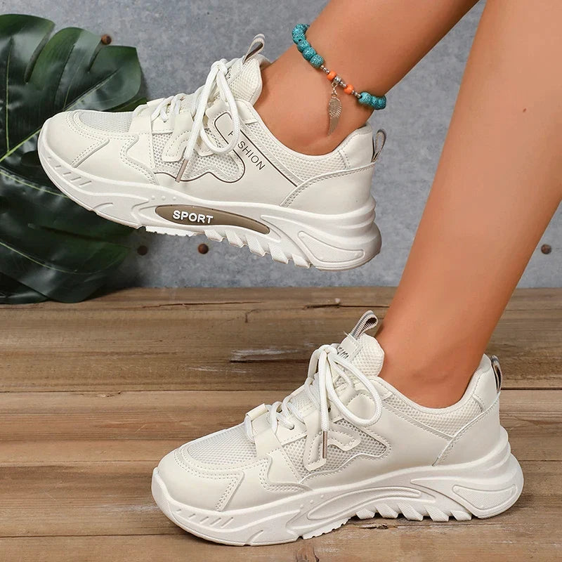 Fashion Lace Up Platform Sneaker Women Comfy Mesh Breathable Running Walking Shoes Woman Non Slip Thick Bottom Vulcanized Shoes