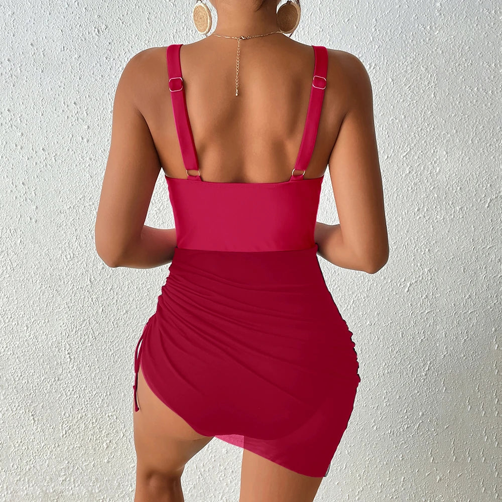 2026 Sexy Swimsuit One Piece V-neck Drawstring Swimwear Women Bathers Bathing Swimming Swim Suit Female Beachwear XXL