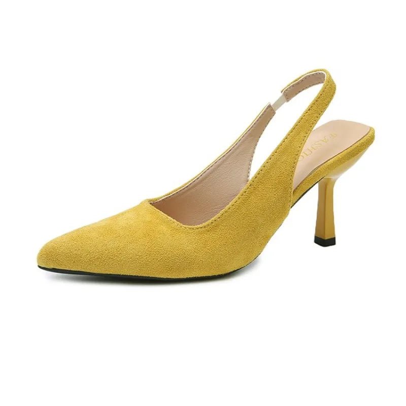 2026 Summer Sandals Women Fashion Pointy Shallow Mouth  Back Air Anti-slip Wear Heels