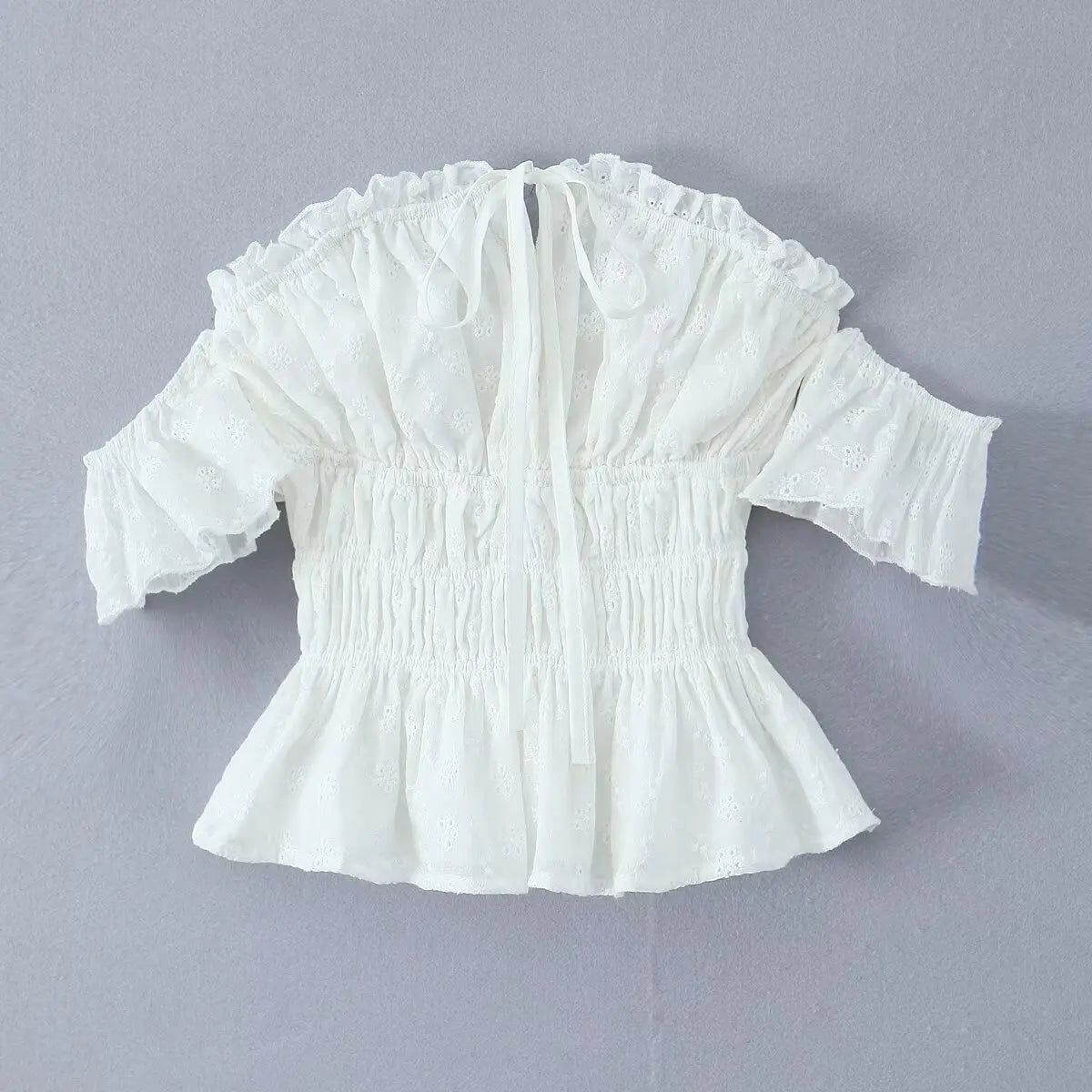 Spring New Style Elegant Ruffled One-shoulder Casual Top Shirt Womens White Off Shoulder Ruffle Waist Short Sleeve Casual OERV