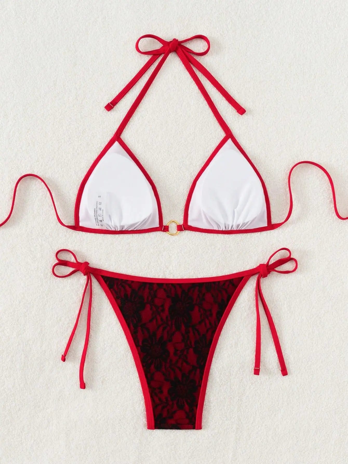 Embroidery Mesh Lace Halter Bikini Female Swimsuit Women Swimwear Two-pieces Bikini Set High Cut Bathing Suit Swim Beach Wear