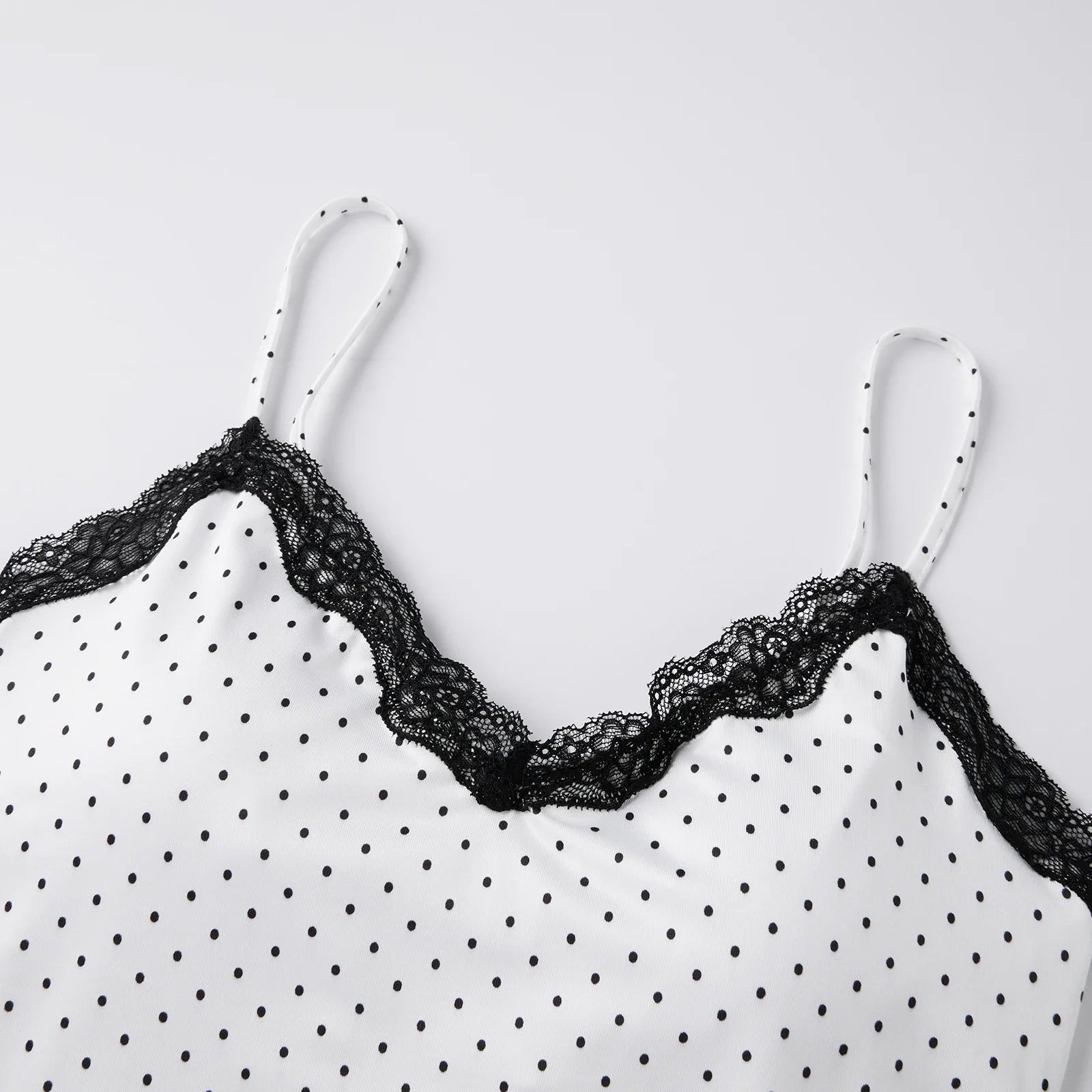 Women Summer Lace Trim Camisoles Sexy Dot Print Slim Fit V Neck Spaghetti Strap Tops