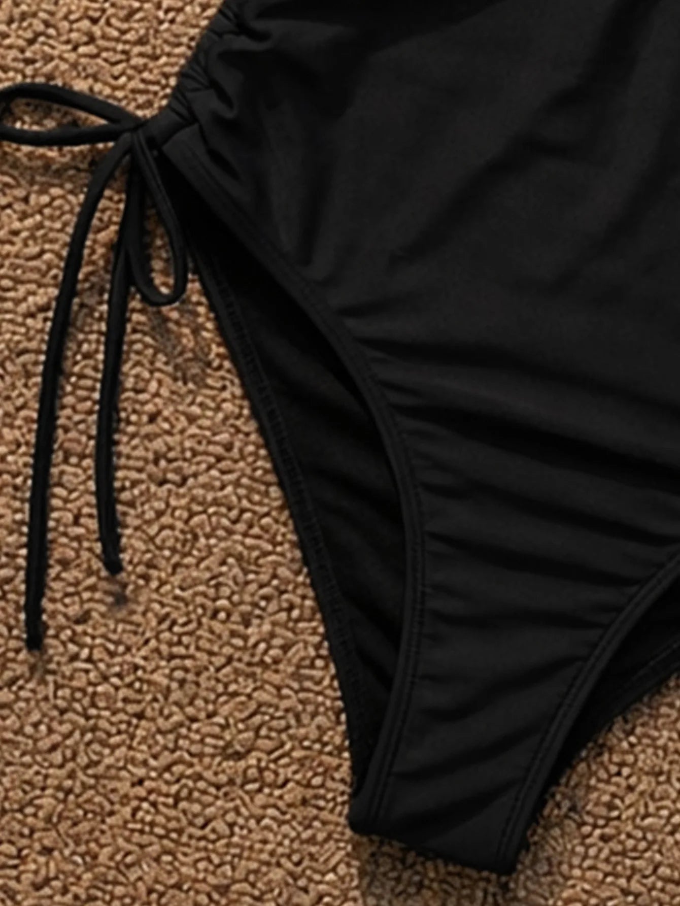 Sexy Black Drawstring Side One Piece Swimsuit 2026 Women V Neck Mesh Patchwork Slim Tummy Control Bathing Suit Holiday Swimwear