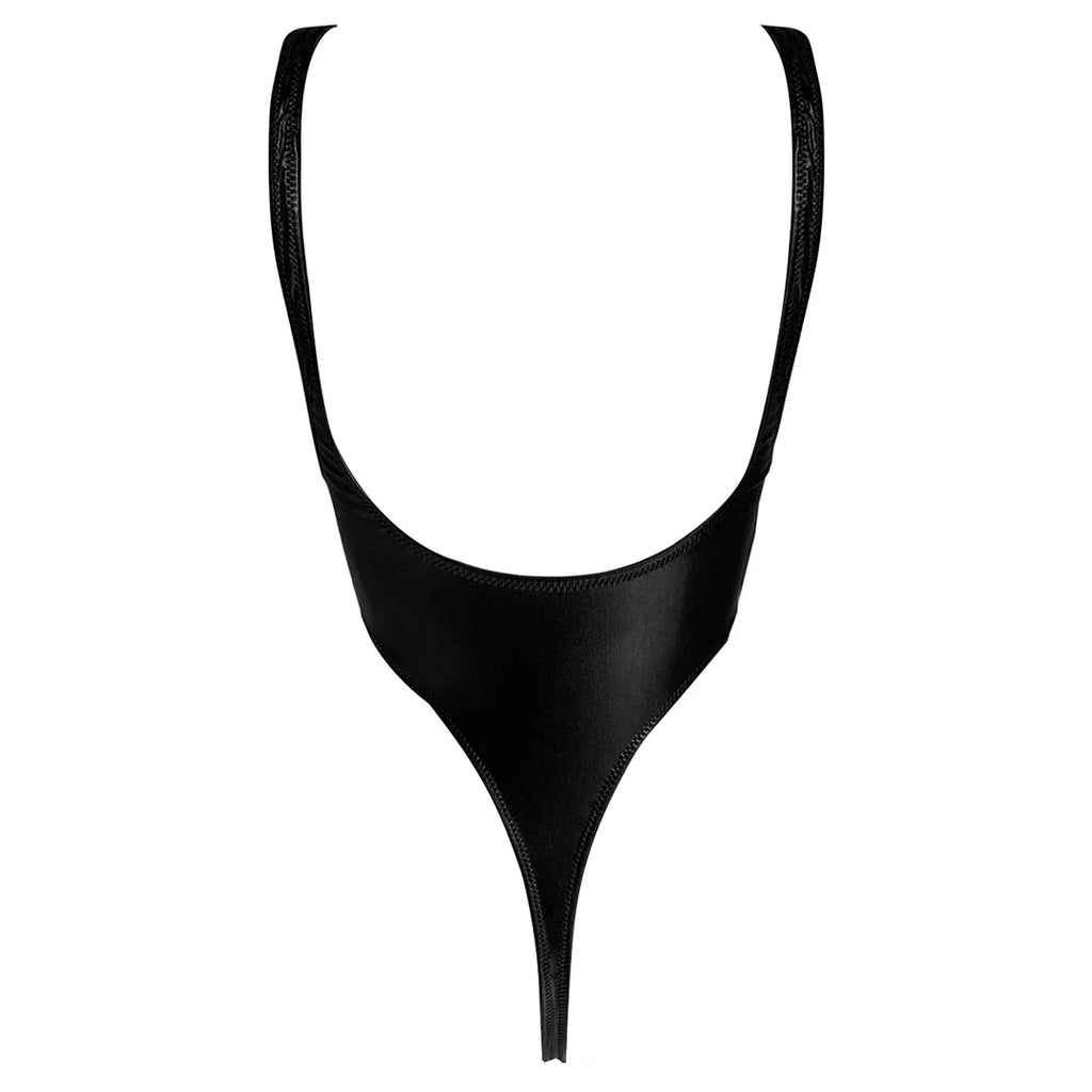 S - XL Shiny PU Faux Leather Sexy Cut Out Thong Women Swimwear One Piece Swimsuit Female Bather Bathing Suit Swim Monokini V1985