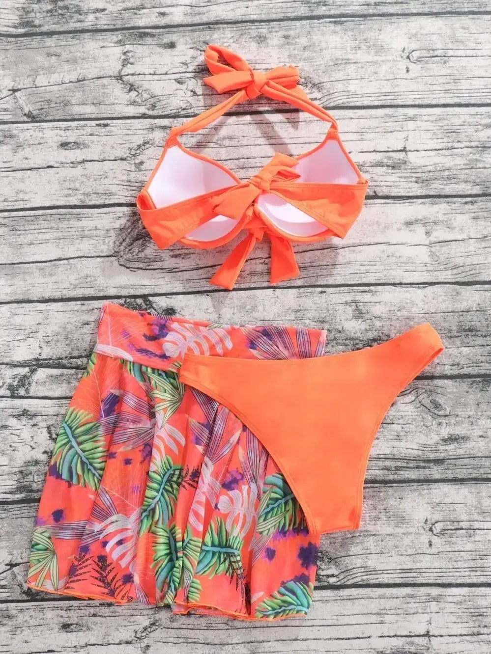 3 Piece Tropical Bikini Halter Push Up Swimsuit & Beach Shirt Swimwear Women 2026 Bathers Bathing Swimming Suit Female Beachwear