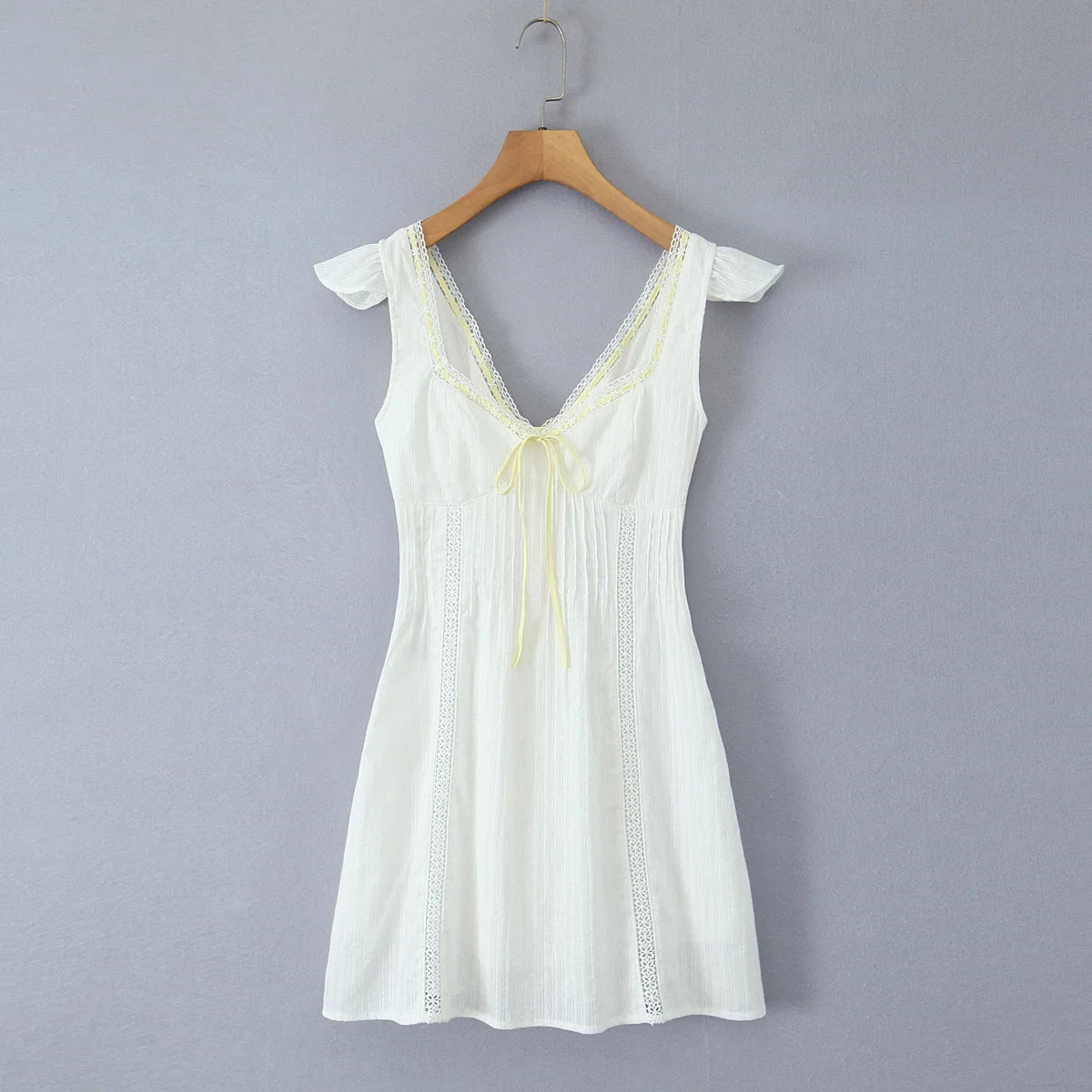 White Lace Dress Summer Women's Dress Bowknot Back Tie Up Short Beach Vestidos Female Sleeveless Mini Casual Cotton Dress 2025