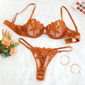 Gold Floral Embroidery Lingerie Set Women Sheer Mesh Push Up Bra And Thong 2 Piece Sexy Transparent Lace Underwear ZA824031