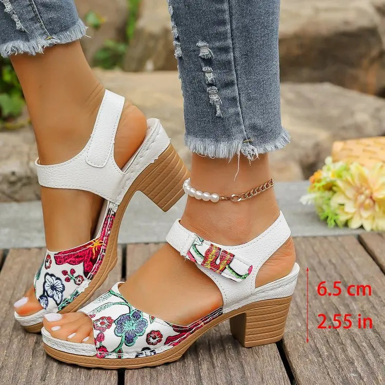 Women's Peep Toe Hihg Heel Sandals 2026 Gladiator Shoes Chunky Heel Platform Women's Sandals Flower Ladies Heeled Shoes