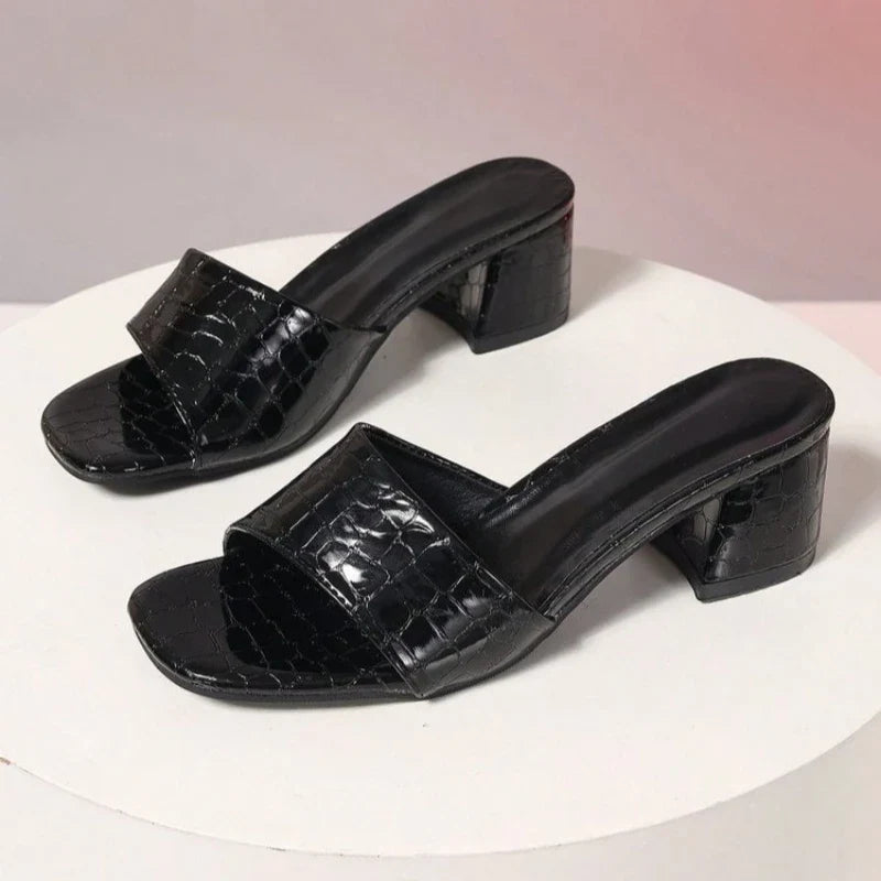 Fashion Women Pumps Slippers Ladies Square Toe Female Slides Summer High Heels Sandals Solid Ladies Shoes 2026