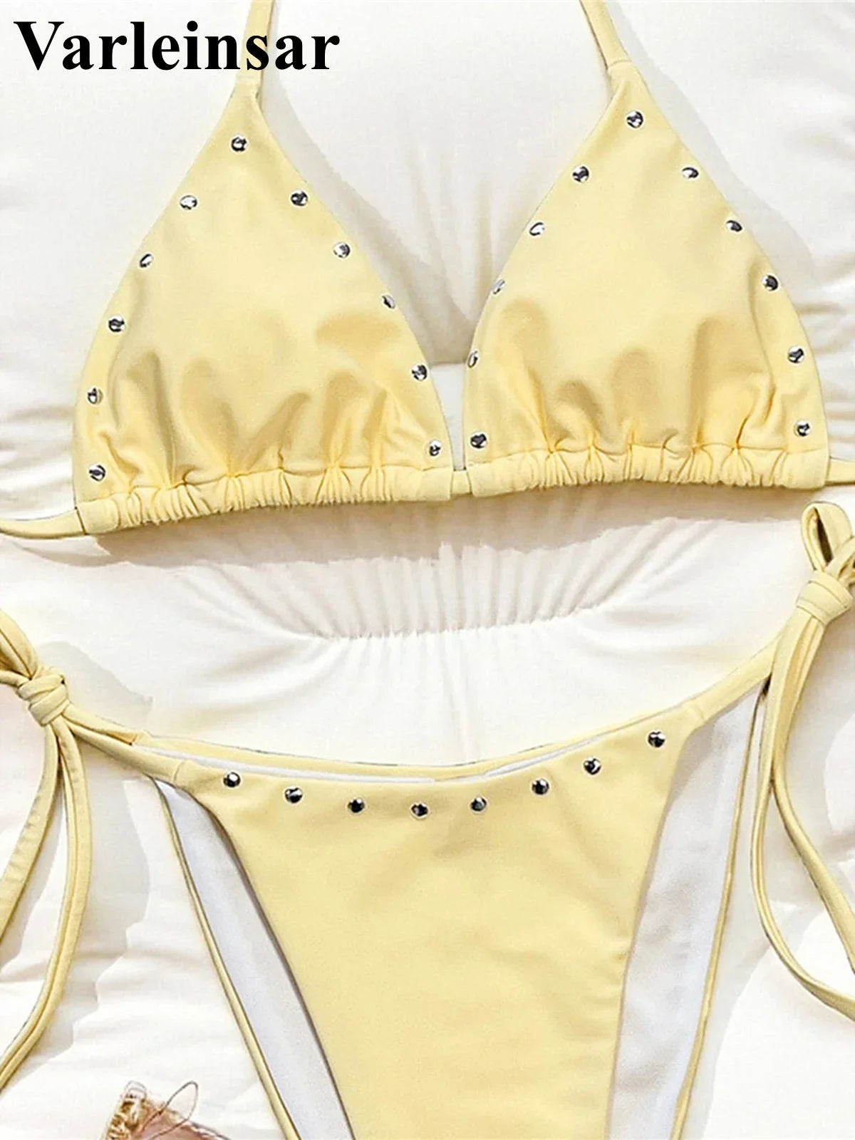 Sexy Dots Halter Bikini Women Swimwear Female Swimsuit Two-Pieces Bikini Set Strappy High Cut Leg Bather Bathing Suit Swim V8159