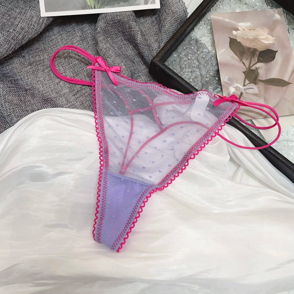 Bowknot Lace Sexy Girls Briefs Women Panties Dots Seamless G String Transparent Thong Underwear Low Waist Female Lingerie
