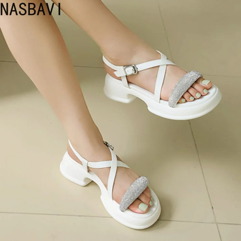 Summer High Heel Sandals Women's Outdoor Wear Thick Bottom Lightweight Trendy Small Size Beach Shoes Korean Style Footwear