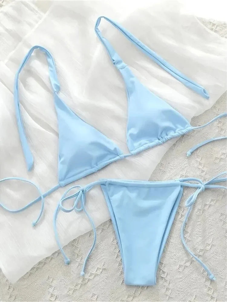 11 Colors Halter Mini Micro Thong Bikini Female Swimsuit Women Swimwear Two-pieces Bikini Set Bather Bathing Suit Swim Beachwear