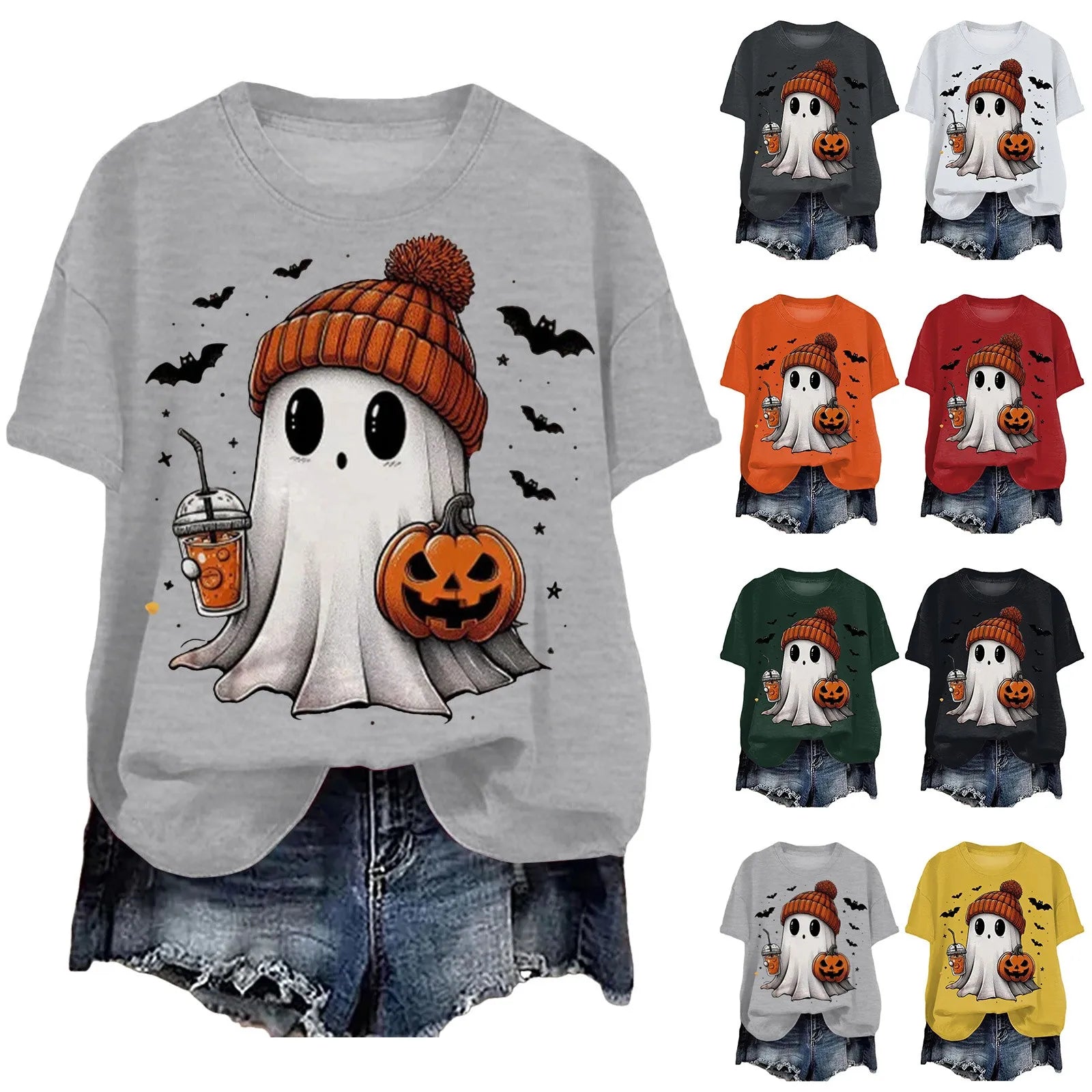 Cute Printed Halloween Shirt For Women Funny Crew Neck Short Sleeve Clothes Top Tee Shirts Halloween Cosplay Tops Humor T-Shirt