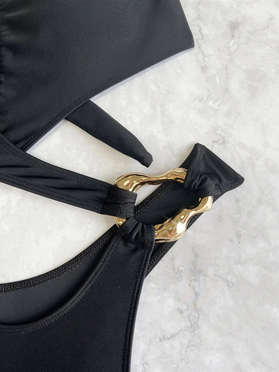 Halter Tummy Cut Out Backless Monokini Women Thong Swimwear One Piece Swimsuit Female High Leg Cut Bathing Suit Swim Bodysuit