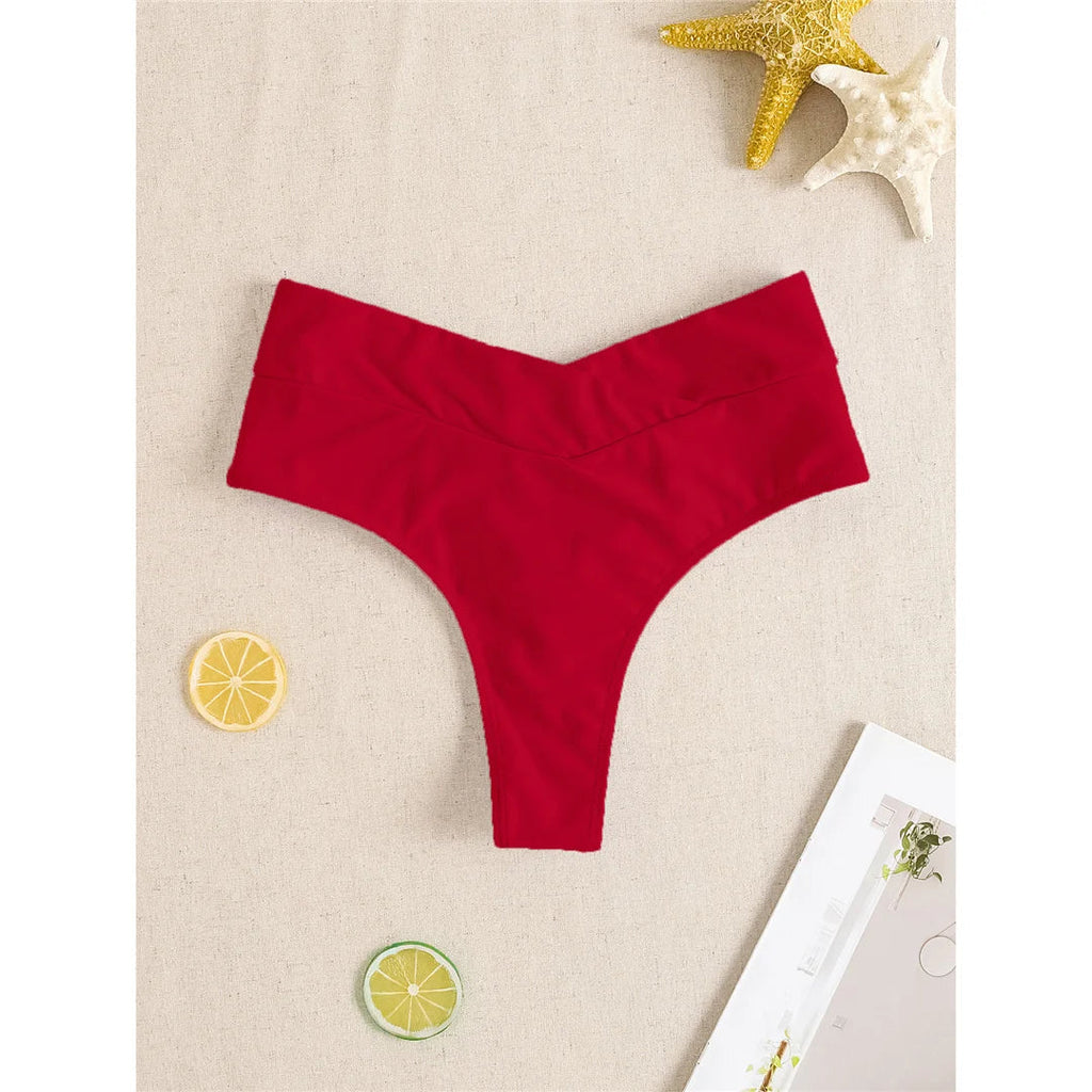 S - XL High Waist High Leg Cut Bikini Bottom Swim Brief Women Swimwear Female Bather Brazilian Tanga Panties Underwear V7095