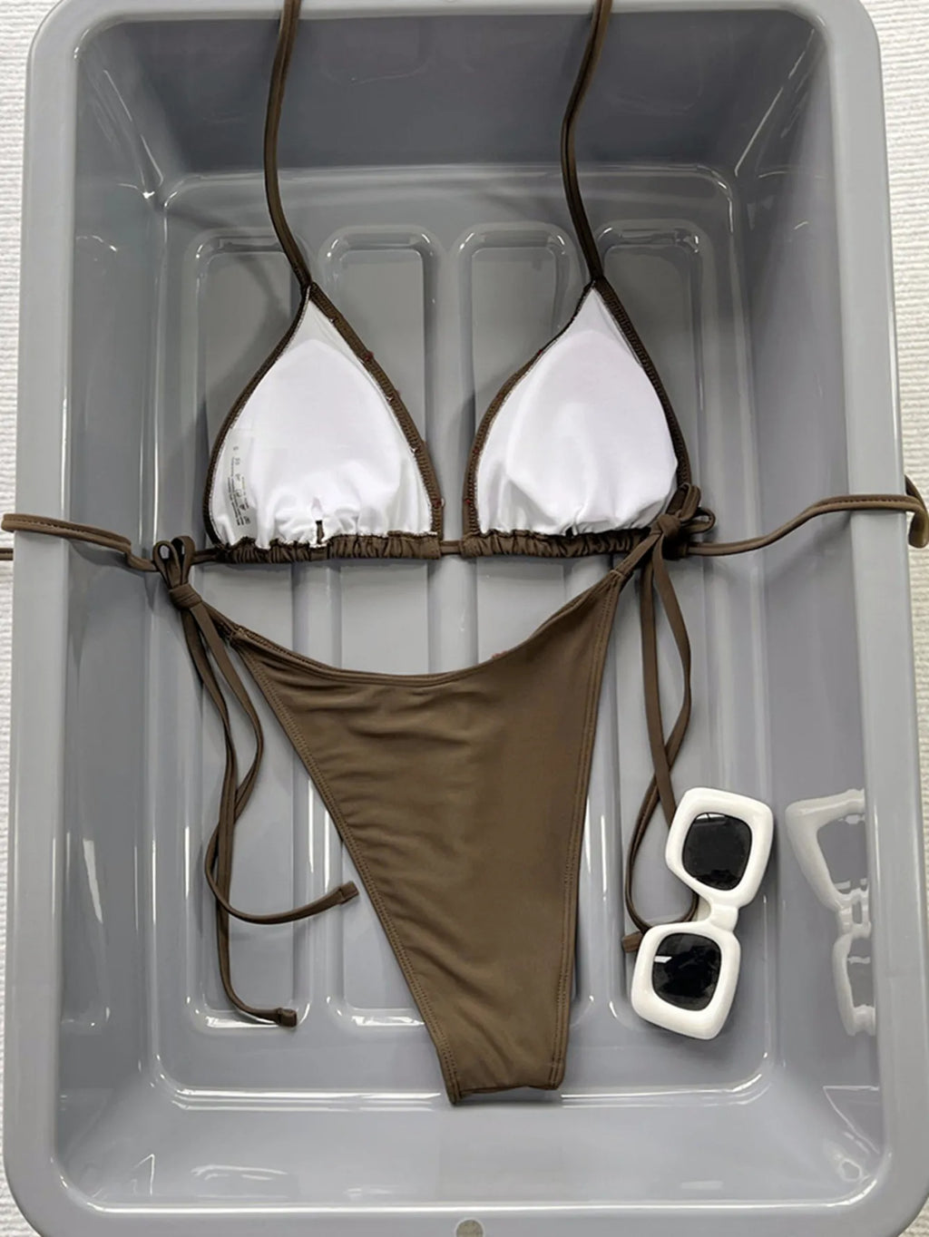 New Coffee Red Contrast Bikini Set 2026 Women Halter Push Up Bra Tie Side Thong Swimsuit Summer Bathing Suit Vacation Swimwear