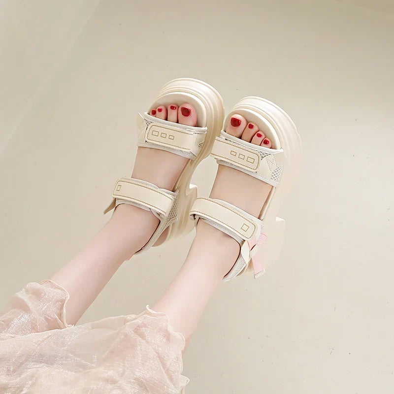 Silver Chunky Platform Sandals for Women Summer Wedge Heels Sport Sandals Woman Comfortable Thick Bottom Casual Sandles Female
