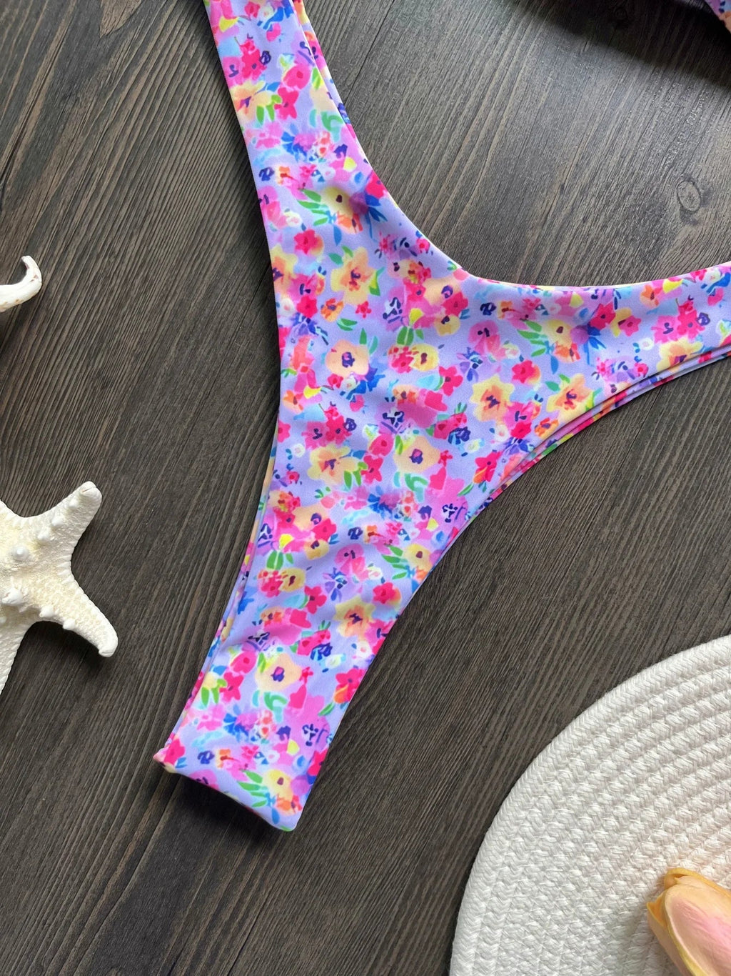 Sexy Colorful Floral Printed Bandeau Bikini Female Swimsuit Women Swimwear Two-pieces Bikini set Bather Bathing Suit Swim