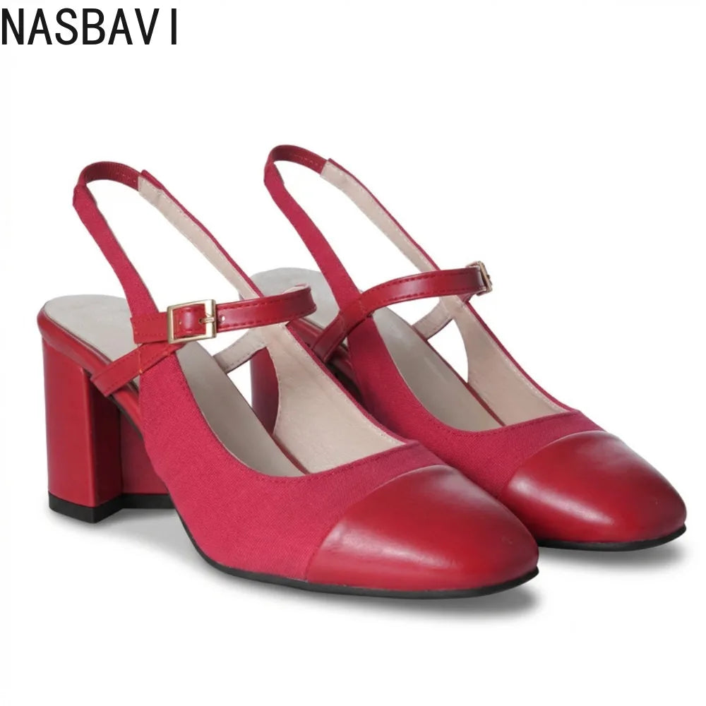 Women Denim Sandals French Style Modern Ladies Elegant 7cm Square Heel Single Single Shoes Summer Sandals Pumps Large Size 35-48