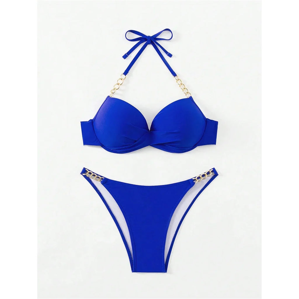 XS - L Halter Bikini Push Up Swimsuit Female Swimwear Women Two-Pieces Bikini Set With Bra Cup Bather Bathing Suit Swim V6748