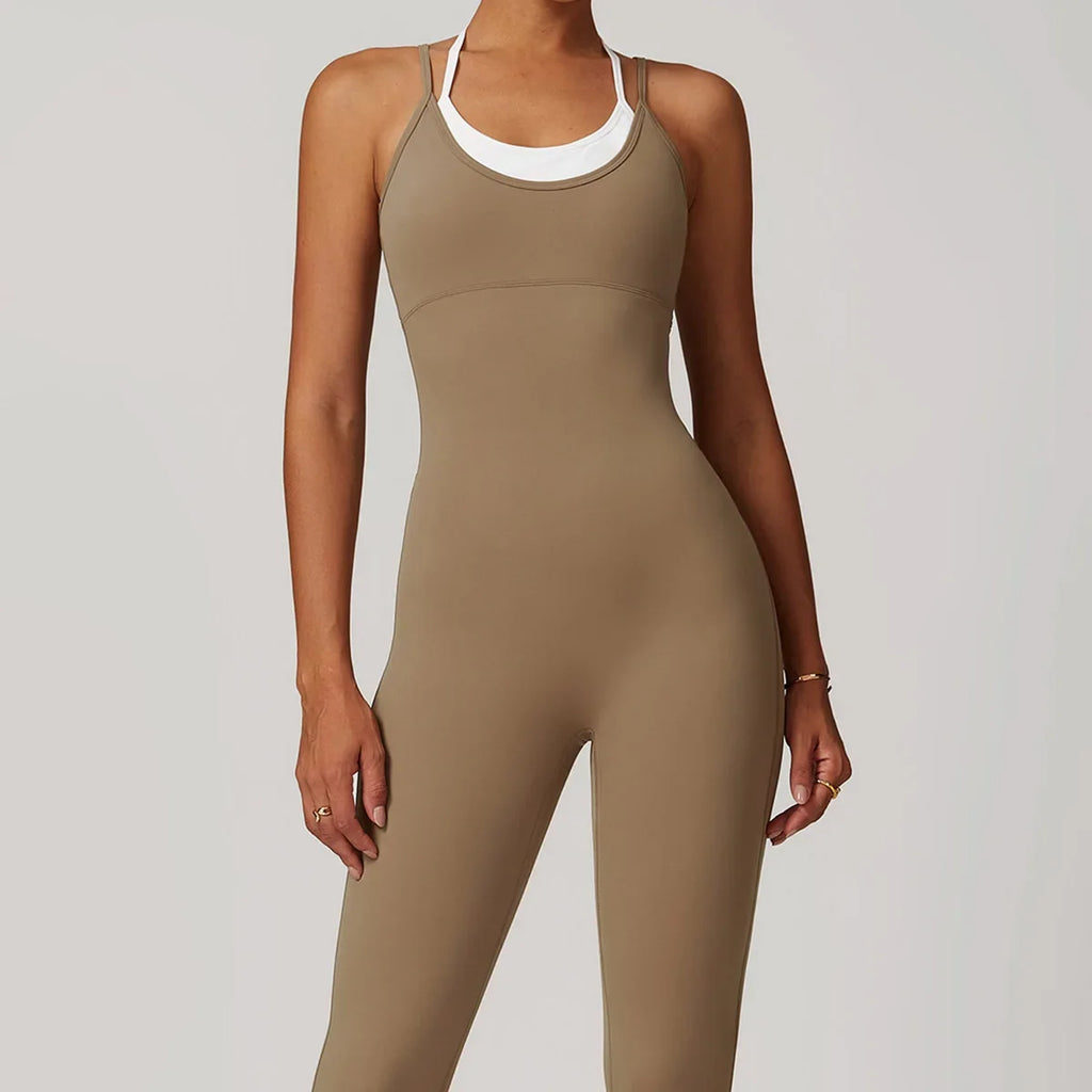 Yoga Jumpsuit Fake two color contrast halter sport jumps Women Push Up Gym Fitness Overalls Sport Outfit Sportswear Clothes 8843