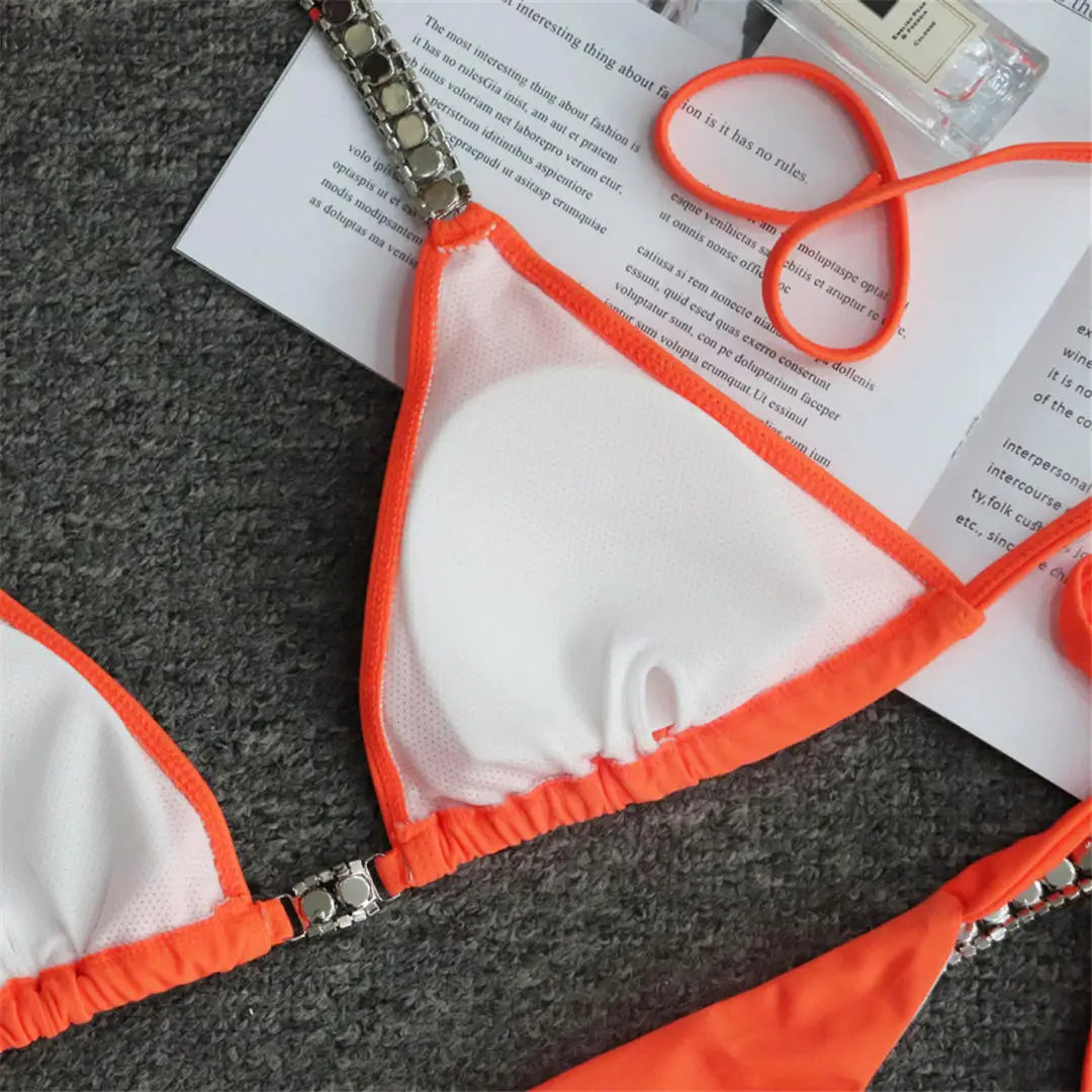 New Jewelled Rhinestone Bling Diamond Bikini Women Swimwear Female Swimsuit Two-Pieces Bikini Set Bather Bathing Suit Swim V2268