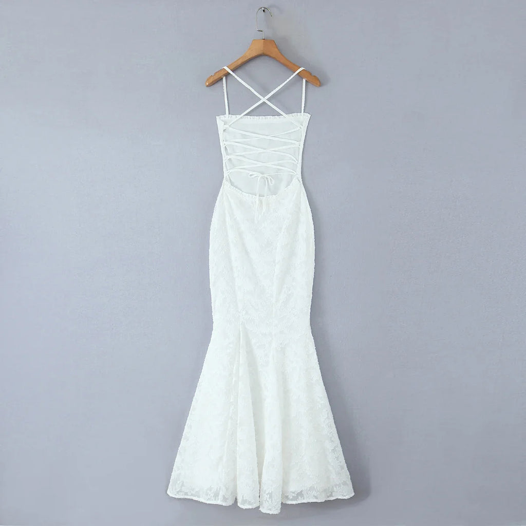 Backless Lace Up Trumpet White Party Dress Vestidos Para Mujer Sexy New in Long Dresses 2025 Spring Summer Elegant Sundress