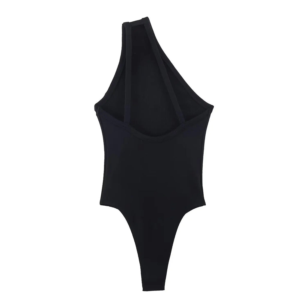 Women's One Shoulder Bodysuit Casual Sleeveless Ribbed Slim Fit Casual Tops Solid Color Pure Desire Vest Bodysuits Charming ZJ17