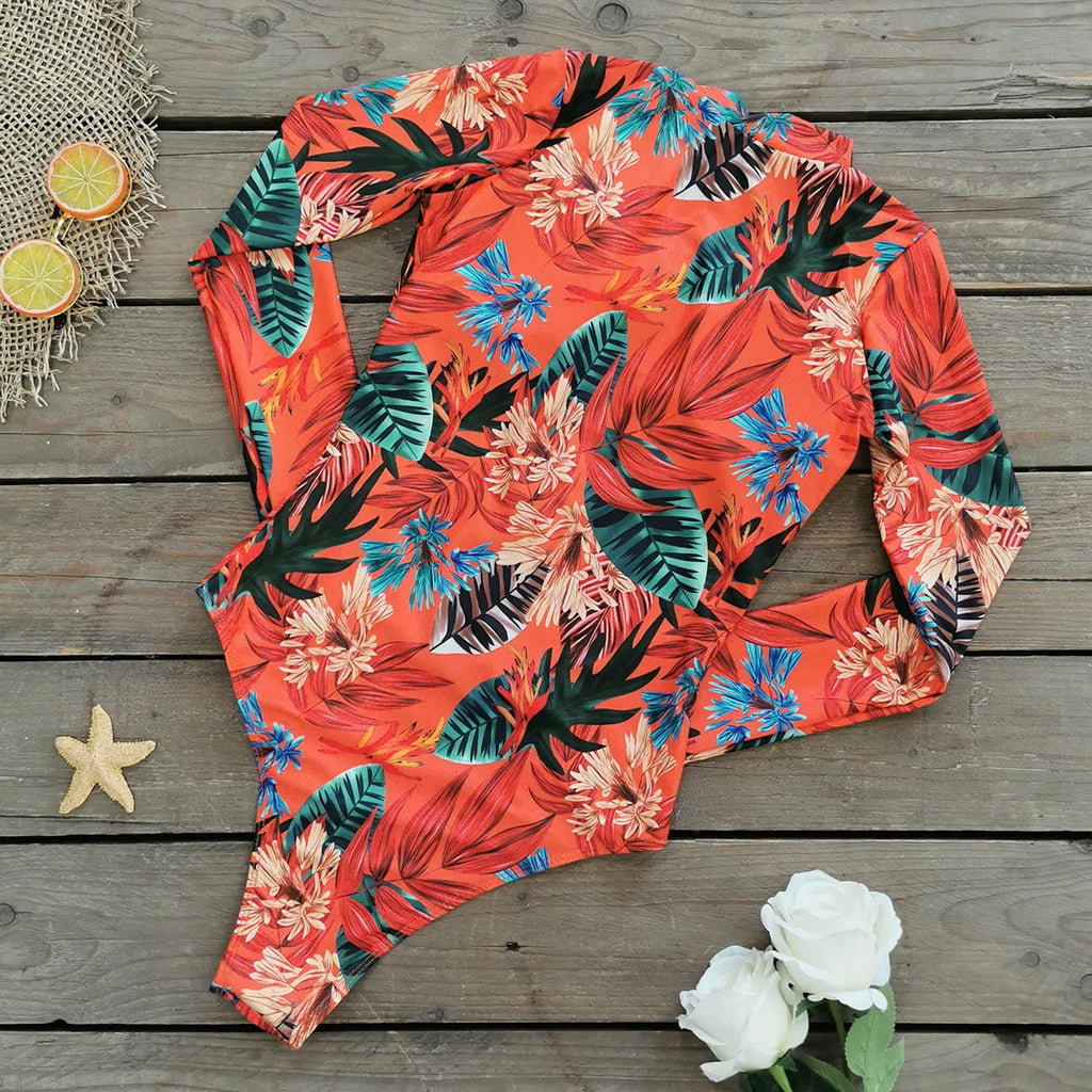 2025 Women's Rashguard Long Sleeves One Piece Swimsuit Patchwork Swimwear Zipper Monokini Surf Bathing Suit Sports Bodysuit S-XL