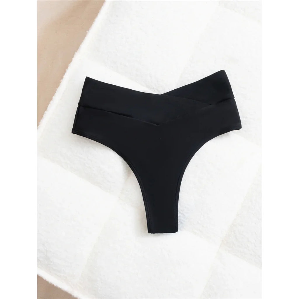 S - XL High Waist High Leg Cut Bikini Bottom Swim Brief Women Swimwear Female Bather Brazilian Tanga Panties Underwear V7095