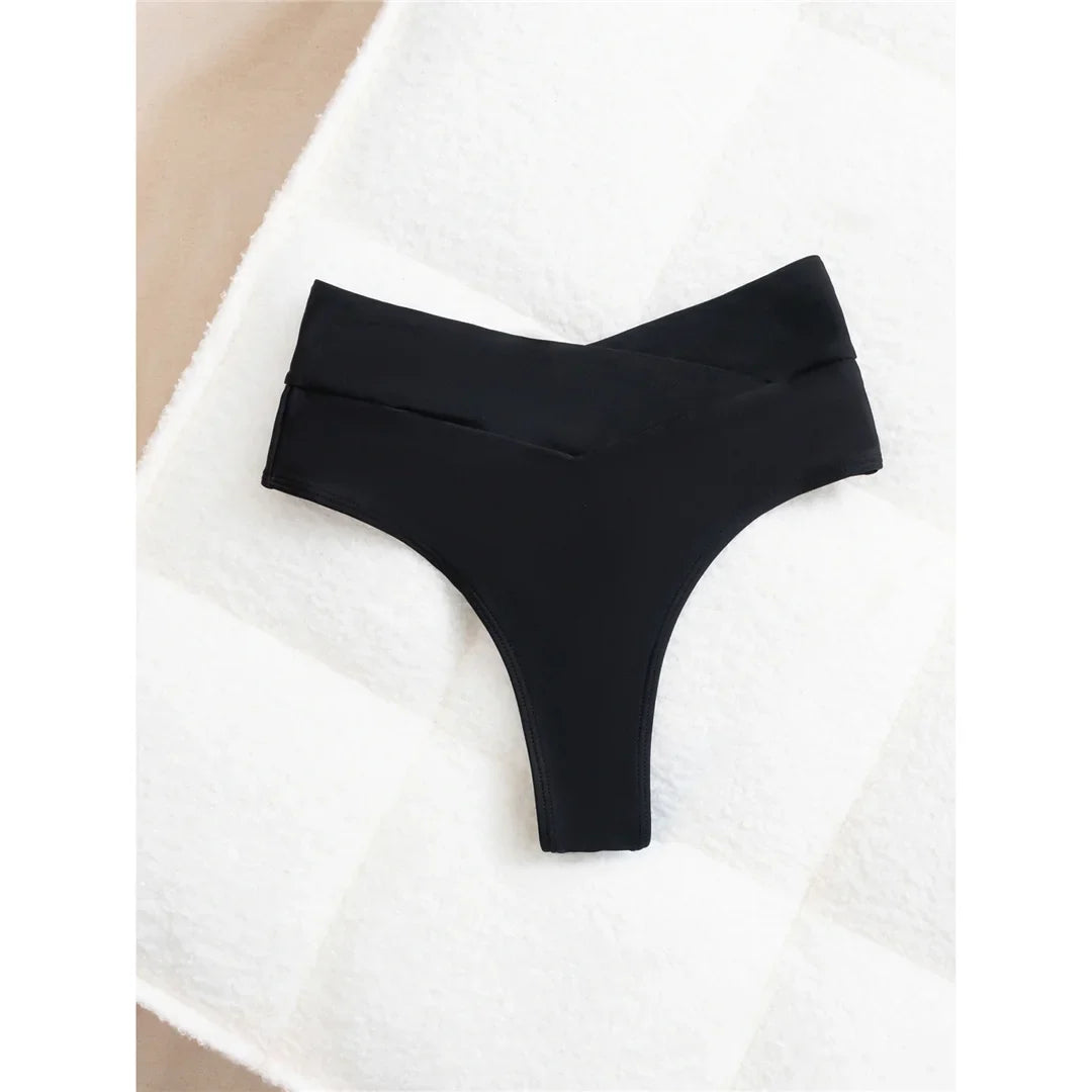 S - XL High Waist High Leg Cut Bikini Bottom Swim Brief Women Swimwear Female Bather Brazilian Tanga Panties Underwear V7095