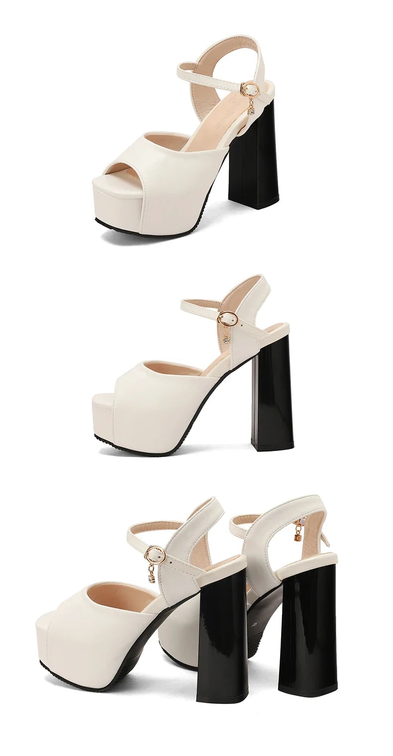 New Women Sandals Summer Shoes Sexy Peep Toe Thick High Heels Platform Black Dress Party Wedding Shoes Woman Pumps