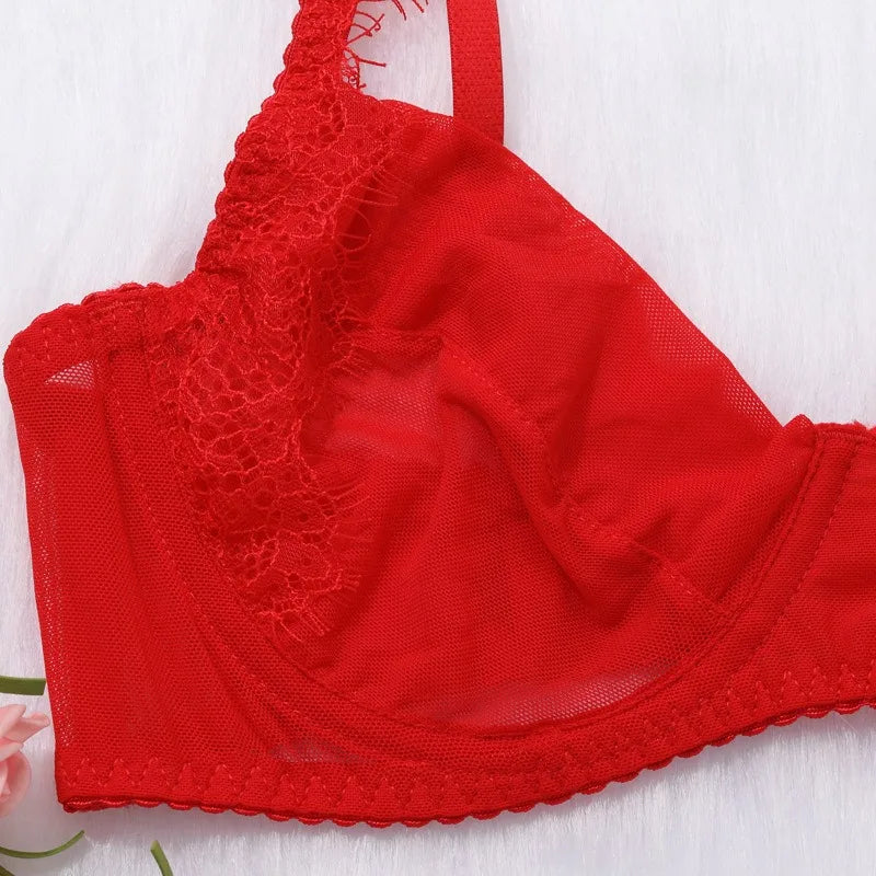 Toucheart 4 Piece Set Sexy Lingerie Set Lace Perspective Bra Women Mesh Patchwork Ruffled Skirt Garter Socks Sexy Underwear Suit