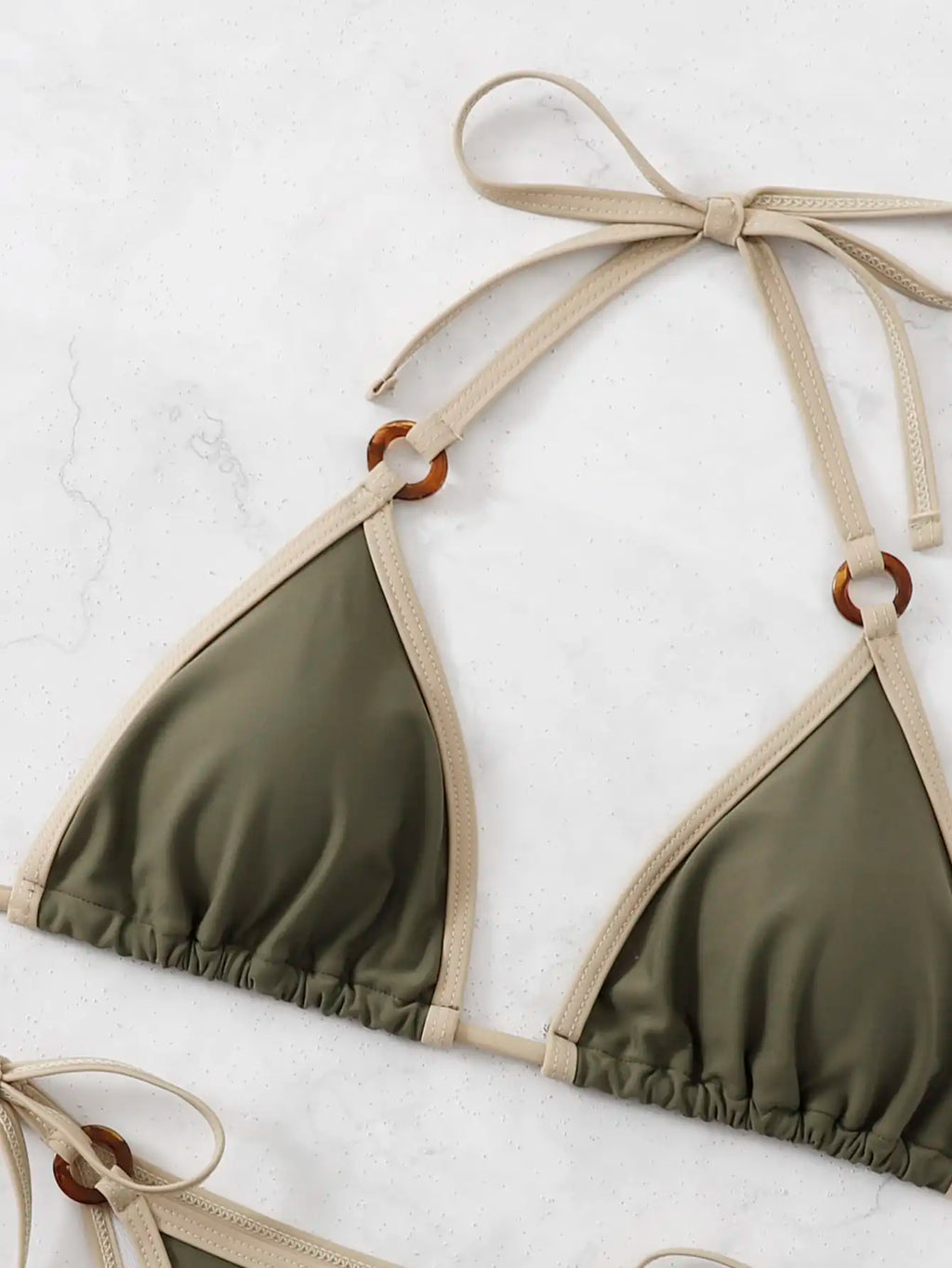 Contrast Binding Ring Bikinis 2025 Women Sexy Halter Swimsuit Triangle Swimwear Female Bathing Suit Swimming Summer Beachwear