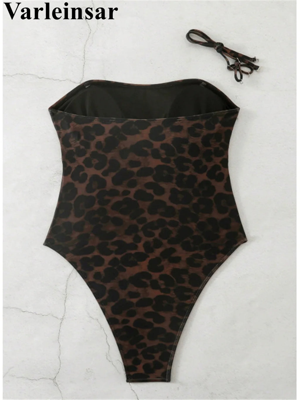S - XL New Leopard Printed Bandeau Women Swimwear One Piece Swimsuit Female High Leg Cut Monokini Bather Bathing Suit Swim V8051