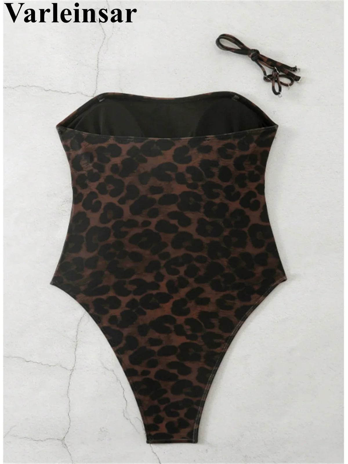 S - XL New Leopard Printed Bandeau Women Swimwear One Piece Swimsuit Female High Leg Cut Monokini Bather Bathing Suit Swim V8051