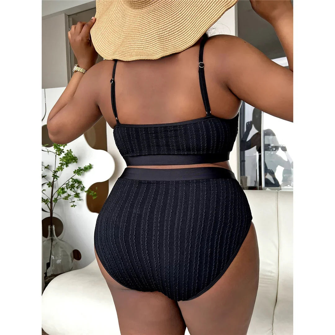 0XL - 4XL Ribbed Bikini Large Size Swimwear Plus Size Women Swimsuit Female Two-Pieces Bikini Set Bather Bathing Suit Swim V4987