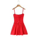 Cotton Summer Red Short Dress Women Strapless Beach Mini Dress Casual Ruffles Spaghetti Strap Boho Party Sleeveless Dress