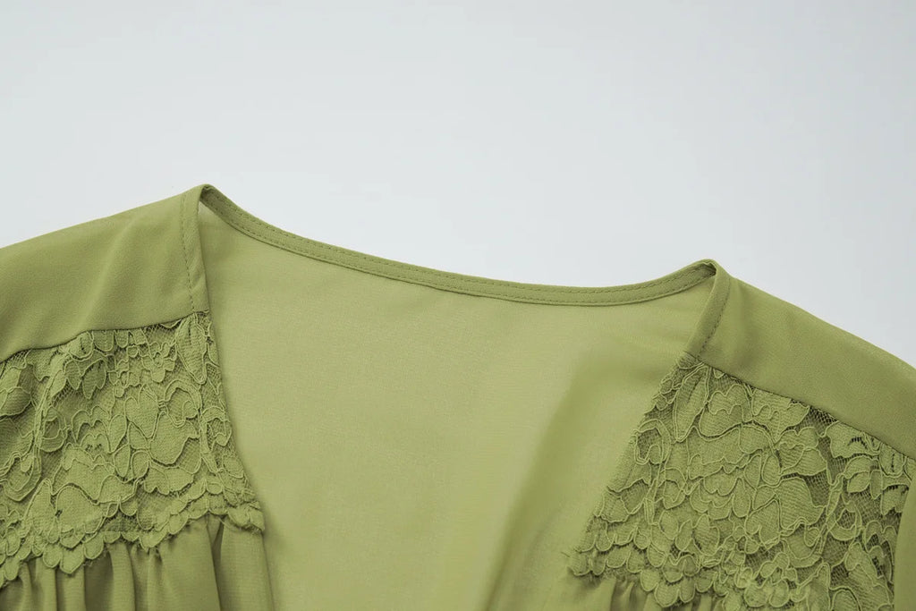 FDYOUI Sexy V-neck Lace Patchwork T-shirt Tops+Long Skirt 2 Piece Set Women's Summer Green Holiday Party Dress Suit Streetwear
