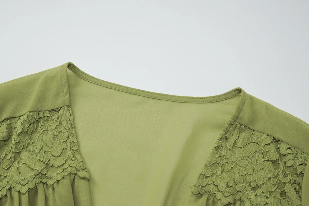 FDYOUI Sexy V-neck Lace Patchwork T-shirt Tops+Long Skirt 2 Piece Set Women's Summer Green Holiday Party Dress Suit Streetwear
