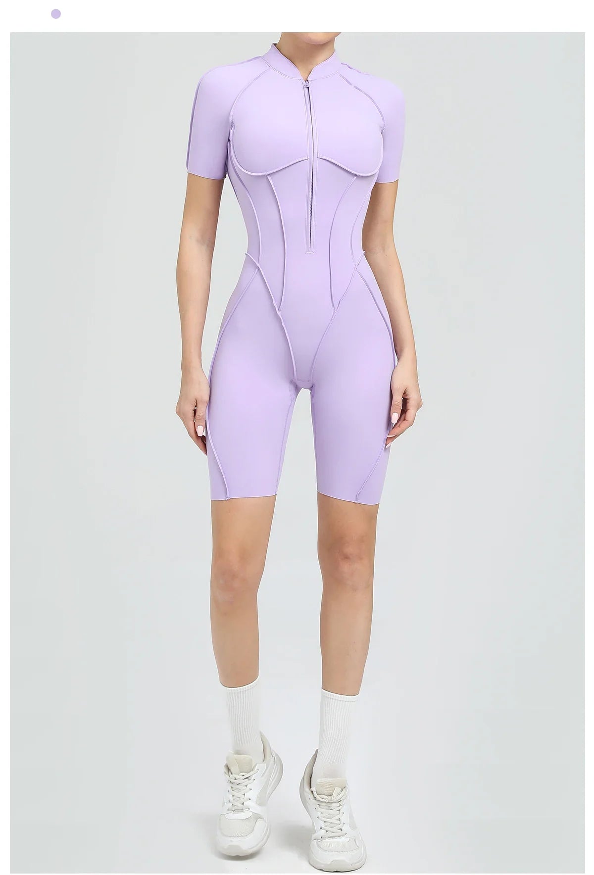 Summer Zipper Workout Jumpsuit Sports Overalls Women Running Fitness Short Sleeve Yoga Bodysuit
