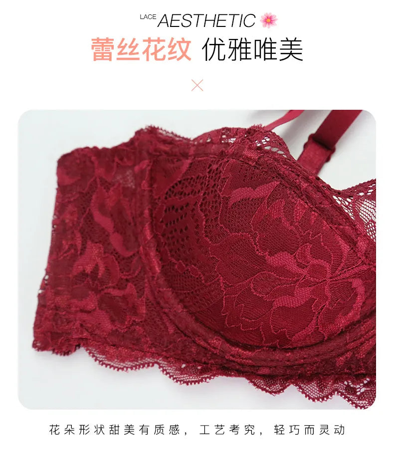 Aesthetic French Lace Minimizer Bra - Thin Strap Bralette Reduces Full Bust, Elegant Lift & Seamless Design MOYISU Sexy Panty BB