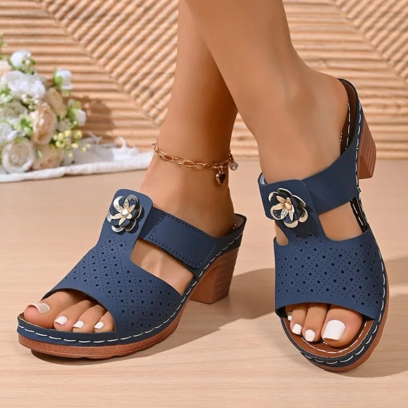 Woman Sandals Summer Fashion Slippers High Heels Vintage Anti-slip Casual Chunky Heel Shoes Woman Open Toe Outdoor Sandals Woman