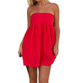 Women Sleeveless Strapless Backless Mini Dresses Summer Solid Color A-line Dress