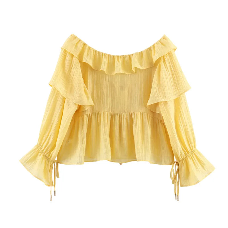 Women's Fashion Casual Ruffle Off-Shoulder Top IMH1