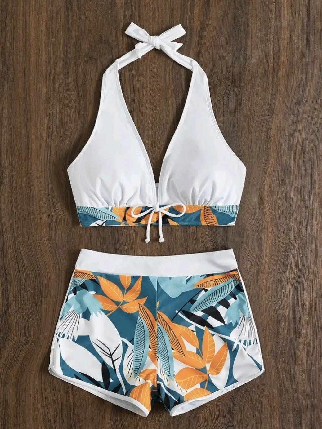 2026 Summer Women's Print Patchwork Swimsuit Sexy Deep V Neck Back Lace-up Swimwear High Waist Shorts Tankini Bathing Suit Beach